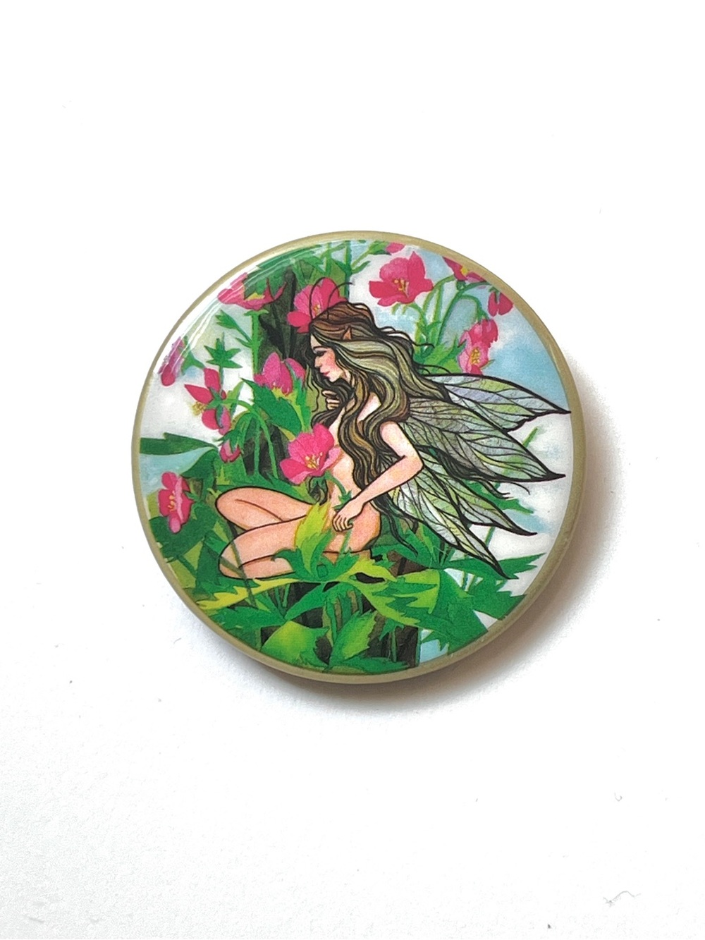 Vintage Pin 1981 Illuminations Pinback Button Winged Long Hair Fairy